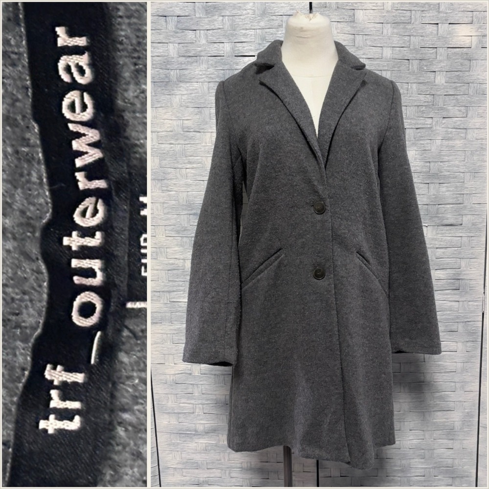TRF Outerwear Womes Sz M Charcoal Grey Button Front Long Sleeve Coat